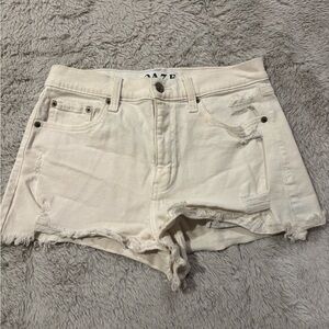 DAZE denim white high rise denim shorts Sz 28 with light rip detailing